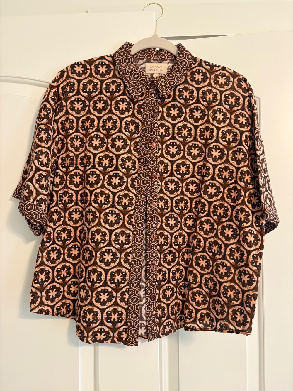 Women’s Short Sleeve Patterned Shirt - Brown & Pink